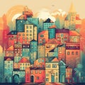 Colorful city buildings and street view illustration generated by AI Royalty Free Stock Photo