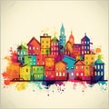 Colorful city buildings and street view illustration generated by AI Royalty Free Stock Photo
