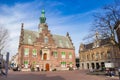 Colorful city hall building on the historic cheese market square in Purmerend