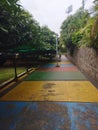 colorful city park roads for jogging in the morning and evening urban people