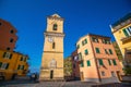 Colorful cityscape of buildings over Mediterranean sea, Europe, Cinque Terre in Italy