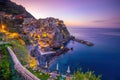 Colorful cityscape of buildings over Mediterranean sea, Europe, Cinque Terre in Italy