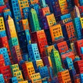 Colorful cityscape with distinctive building skyline