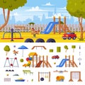 Colorful Cityscape with Kids Playground as Urban Summer Public Area for Playing and Equipment Vector Set Royalty Free Stock Photo