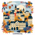 A colorful cityscape of LUXEMBOURG with a large number of buildings Royalty Free Stock Photo