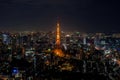 A colorful of cityscape night top view of Tokyo tower