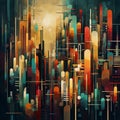 Colorful cityscape in painted abstract style.