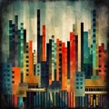 Colorful cityscape in painted abstract style.