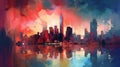 Colorful cityscape in painted abstract style.