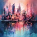 Colorful cityscape in painted abstract style.