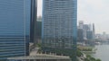 Colorful cityscape of Singapore from rooftop. Shot. Futuristic skyscrapers. Top view of the financial center of