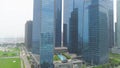 Colorful cityscape of Singapore from rooftop. Shot. Futuristic skyscrapers. Top view of the financial center of