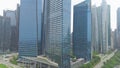 Colorful cityscape of Singapore from rooftop. Shot. Futuristic skyscrapers. Top view of the financial center of