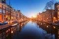 Colorful cityscape at sunset in Amsterdam, Netherlands Royalty Free Stock Photo