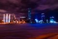 Colorful cityscape of Yekaterinburg at winter night with bright lights