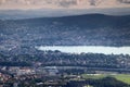 Colorful cityscape of Zurich with Lake Zurich and Adlisberg Royalty Free Stock Photo