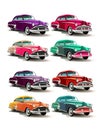 Colorful Classic car icons on white background, AI Generated image