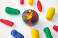 Colorful clay ball and colors used