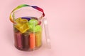 Colorful clay, plasticine with tools in the package Royalty Free Stock Photo