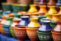 colorful clay pots from different countries clustered together Royalty Free Stock Photo