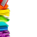 Colorful cleaning set for different surfaces in kitchen, bathroom and other rooms.
