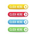 Colorful click here image web buttons set vector illustration and design Royalty Free Stock Photo