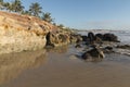 Colorful cliffs and black rocks