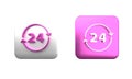 Colorful Clock 24 hours icon isolated on white background. All day cyclic icon. 24 hours service symbol. Square button