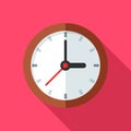 Colorful clock icon in modern flat style with long shadow. Vector illustration.