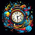 Colorful clock illustration with a pattern background Royalty Free Stock Photo