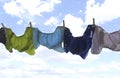 Cloth diapers hanging on clothes line Royalty Free Stock Photo