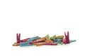 Colorful clothespins isolated over white background