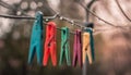 Colorful clothespins on the rope. Royalty Free Stock Photo