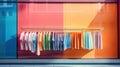 Colorful clothing rack in a window, AI
