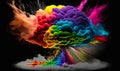 Colorful cloud on black background. Paint explosion in motion. Generative AI Royalty Free Stock Photo
