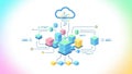 Colorful cloud computing network with interconnected servers and data storage Royalty Free Stock Photo