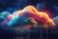 Colorful cloud computing raining data in the night sky Royalty Free Stock Photo