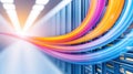 A colorful cloud of data flowing through a server room, AI Royalty Free Stock Photo