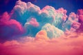 a colorful cloud filled with lots of pink and blue clouds in the sky with a blue sky background and a pink sky