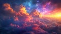 a colorful cloud filled with stars above a sky, in the style of realistic fantasy artwork, birds-eye-view. Generative AI Royalty Free Stock Photo