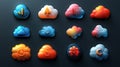 Colorful cloud icons upload download dark background app design Royalty Free Stock Photo