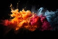 Colorful cloud of ink in water isolated on black background. Abstract background, color dust splash on a dark black background, AI Royalty Free Stock Photo