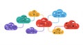 Colorful cloud-shaped elements interconnected by lines on a diagram against a white Royalty Free Stock Photo