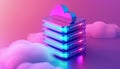 Colorful cloud storage servers stack with glowing lights in a gradient background