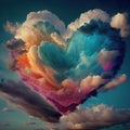 Colorful clouds in the shape of a heart in the sky. The concept of eternal love. Generative AI