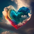 Colorful clouds in the shape of a heart in the sky. The concept of eternal love. Generative AI