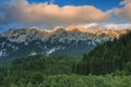 Colorful clouds and sunset in mountains,Piatra Craiului mountains,Carpathians,Romania Royalty Free Stock Photo