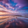 Colorful cloudy sky enhances picturesque seascape beauty