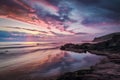 Colorful cloudy sky enhances picturesque seascape beauty