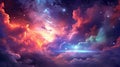 An colorful cloudy space galaxy sky background illustration.